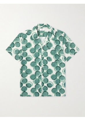 Mr P. - Camp-Collar Printed Cotton-Poplin Shirt - Men - Green - XS