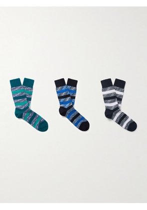 Missoni - Three-Pack Striped Crochet-Knit Cotton-Blend Socks - Men - Blue - S