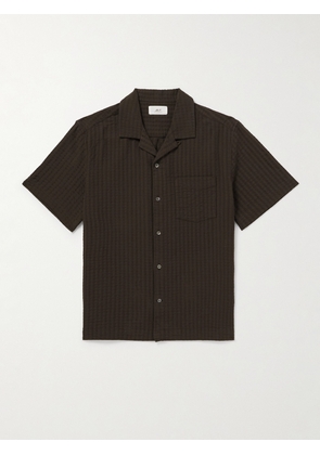 Mr P. - Convertible-Collar Organic Cotton-Blend Seersucker Shirt - Men - Brown - XS