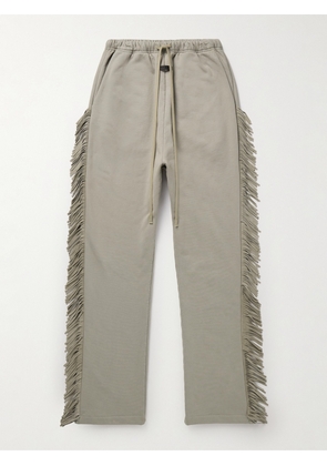 Fear of God - Straight-Leg Fringed Suede-Trimmed Cotton-Jersey Sweatpants - Men - Neutrals - XS