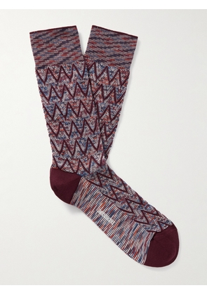 Missoni - Striped Crocheted Cotton-Blend Socks - Men - Burgundy - S