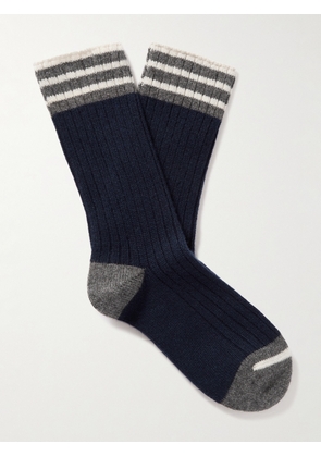 Brunello Cucinelli - Striped Ribbed Cashmere Socks - Men - Blue - S
