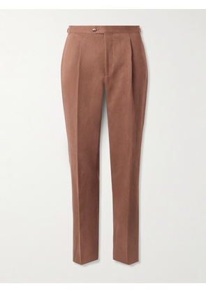 Thom Sweeney - Tapered Pleated Linen Suit Trousers - Men - Brown - IT 46