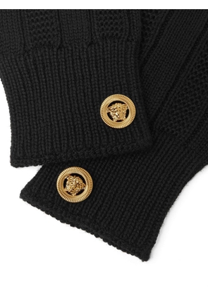 Versace Medusa-plaque ribbed-knit gloves - Black