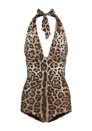 Dolce & Gabbana leopard-print swimsuit - Brown