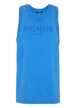 Balmain logo-embroidered cotton tank top - Blue