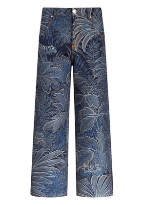 ETRO foliage-jacquard straight-leg jeans - Blue