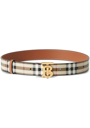 Burberry Check and Leather TB Belt - Brown