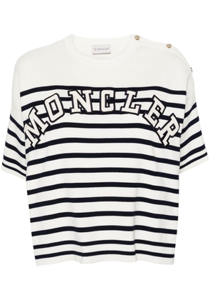 Moncler logo-patch striped knitted top - Blue