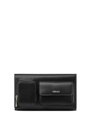 Versace logo-stamp leather clutch bag - Black