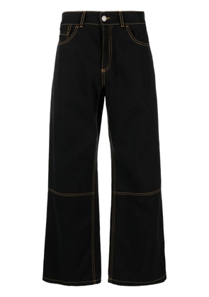 RASSVET embroidered-motif cotton wide-leg jeans - Black