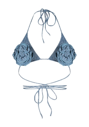 Magda Butrym floral-appliqué denim bikini top - Blue