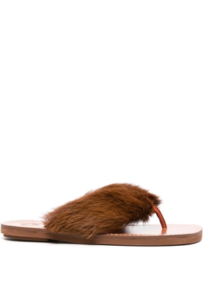 DRIES VAN NOTEN fur-trim leather flip flops - Brown