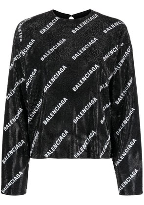 Balenciaga logo-pattern crystal-embellished jumper - Black