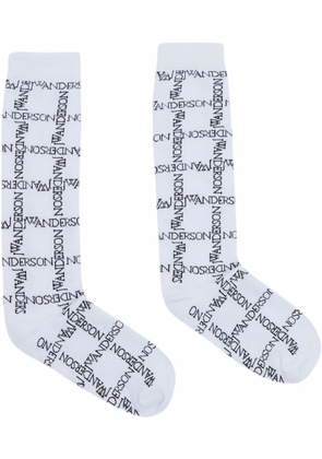 JW Anderson logo grid-print socks - White