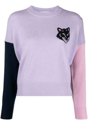 Maison Kitsuné Fox Head colour-block wool jumper - Purple