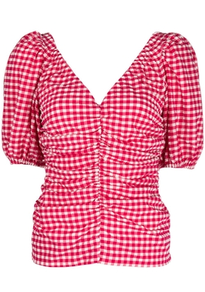 GANNI check-print V-neck blouse - Pink