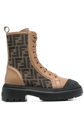 FENDI monogram lace-up boots - Brown