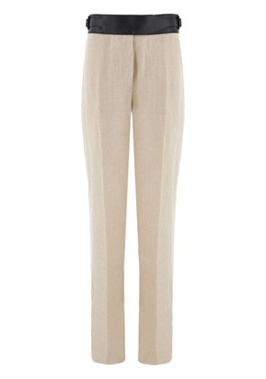 Ferragamo contrast-belt tailored linen trousers - Neutrals