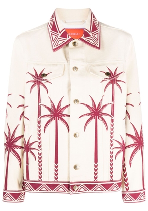 La DoubleJ JJ palm tree-print denim jacket - Neutrals
