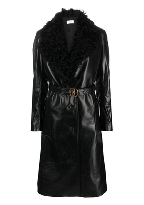 Bally shearling-collar leather trench-coat - Black