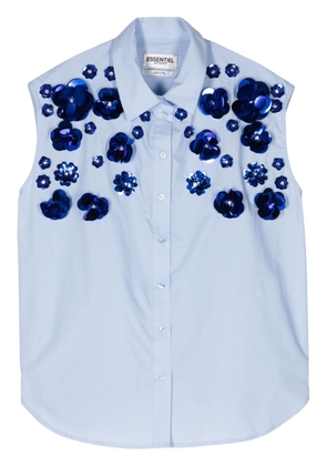 Essentiel Antwerp Fight floral-appliqué cotton shirt - Blue