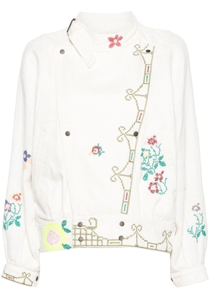 Forte Forte motif-embroidered denim jacket - White