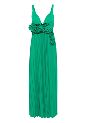 P.A.R.O.S.H. floral-appliqué pleated gown - Green