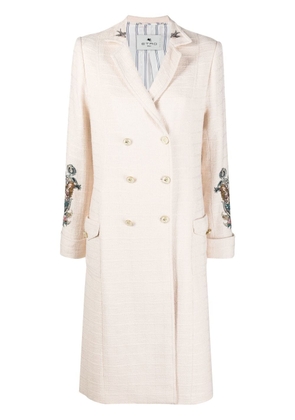 ETRO rear graphic-print double-breasted coat - Neutrals