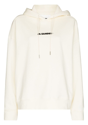 Jil Sander logo print drawstring hoodie - White
