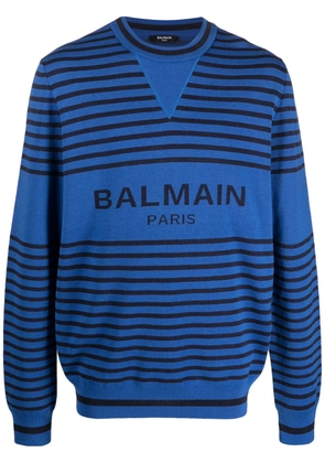 Balmain striped intarsia logo jumper - Blue