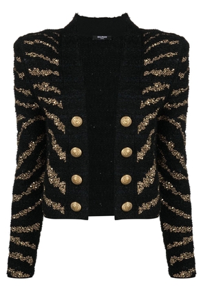 Balmain striped cardigan coat - Black