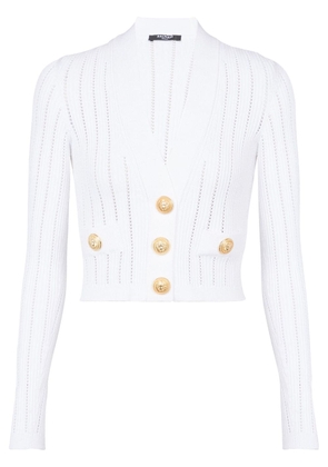 Balmain knitted V-neck cropped cardigan - White