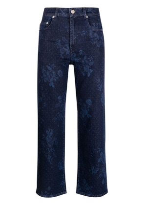 ERDEM floral-jacquard cropped jeans - Blue
