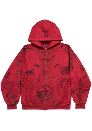 Balenciaga Tat zip-up cotton hoodie - Red