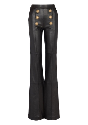 Balmain button-embellished leather flared trousers - Black