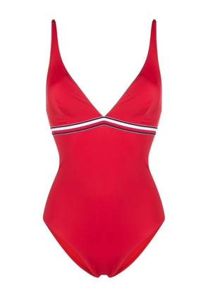 Tommy Hilfiger striped V-neck swimsuit - Red