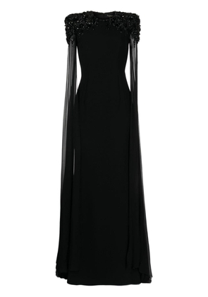 Jenny Packham Jenna crystal-embellished cape gown - Black