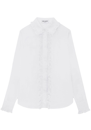 Saint Laurent frilled-detail button-up shirt - White
