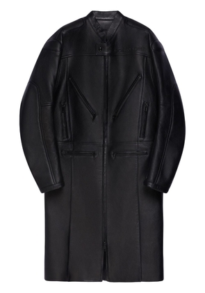 Courrèges logo-debossed leather coat - Black