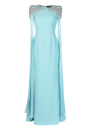 Jenny Packham Jenna crystal-embellished cape gown - Blue