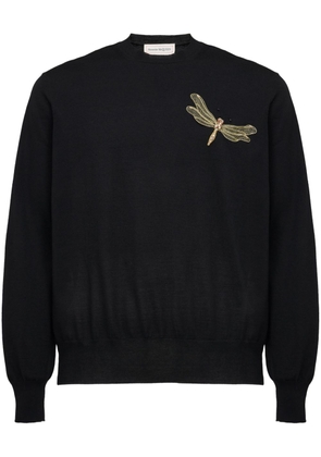Alexander McQueen Dragonfly-appliqué wool jumper - Black