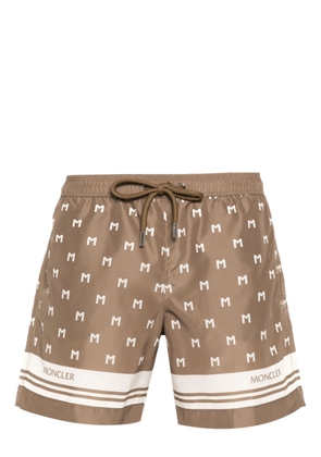 Moncler monogram-print swim shorts - Brown