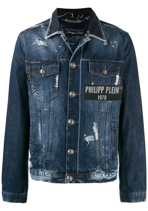 Philipp Plein destroyed denim jacket - Blue