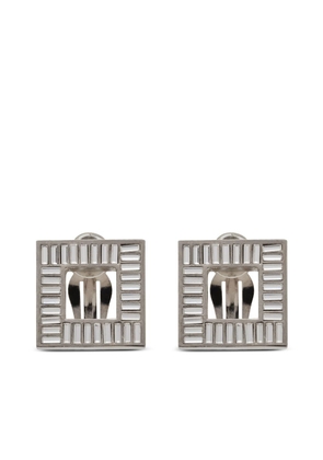 Saint Laurent square crystal-embellished clip-on earrings - Silver