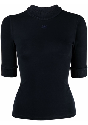Courrèges logo-embroidered fine-knit top - Blue
