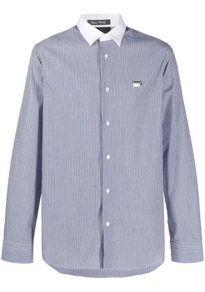 Philipp Plein logo-print striped cotton shirt - Blue
