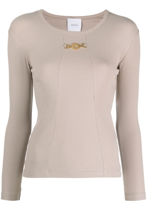 Patou logo-embellished ribbed-knit top - Neutrals