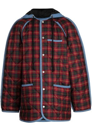 EGONlab. tartan-check hooded coat - Red