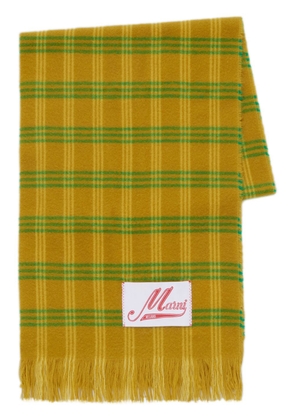 Marni logo-appliqué checked scarf - Yellow
